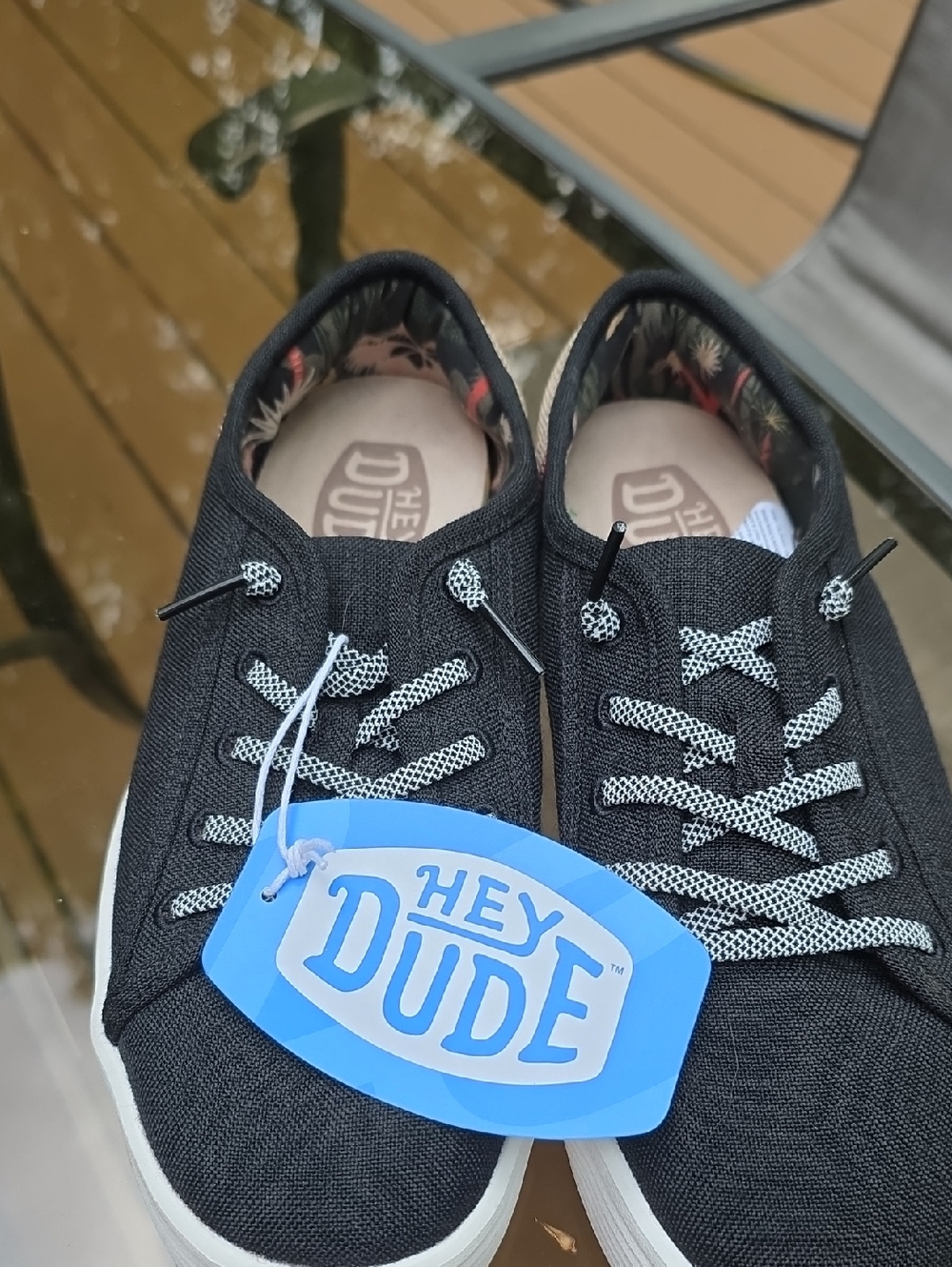 Hey Dude Men’s Black Canvas Slip-Ons with White Sole